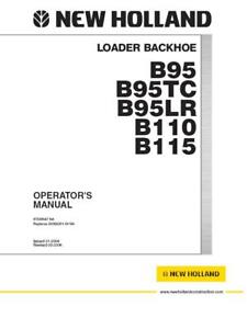 New Holland B95 B95TC B95LR B110 B115 Loader Backhoe Operators Manual PDF/USB