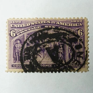 UNITED STATES SCOTT 235 USED FINE - 1893 6c PURPLE - COLUMBIAN ISSUE - Picture 1 of 2