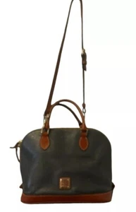 Dooney & Bourke Zip Zip Satchel Purse Bag PEBBLED LEATHER GRAY Brown Trim STRAP - Picture 1 of 14
