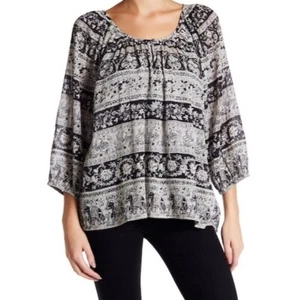 Joie Blouse Top Nancy in Caviar Elephant Print Black White 3/4 Sleeve Size XS - Picture 1 of 5