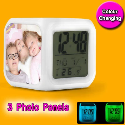 Personalised Alarm Clock Cube - 7 Color Changing LED Digital Alarm Clock - Image 1 of 4