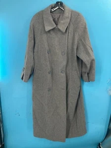 Fleurrette Of California 100% Wool Grey Double-Breasted Trench Coat With Satin L - Picture 1 of 6