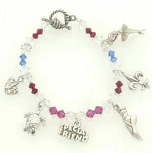 Sterlingsilber klare & rote Kristalle Multi Charm Knebelverschluss Armband 7" - Bild 1 von 4