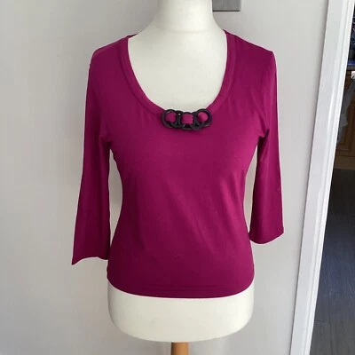 LADIES STUNNING FUCHSIA PINK 3/4SLEEVE TOP PRECIS SIZE M - Image 1 of 4