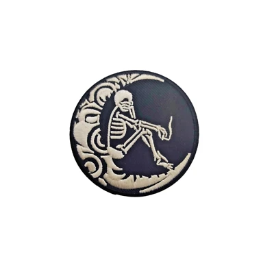 Skull Moon Patch Heat Adhesive Round Clothes Iron Skull Moon Skeleton Patch - Image 1 of 2