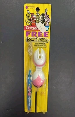 NEW Sealed Colgate Plus Power Rangers Pink Ranger Travel Helmet Toothbush 1995 - Image 1 of 2