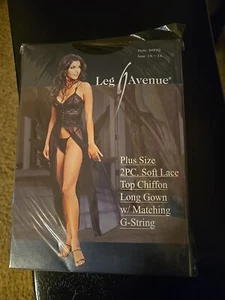 Leg Avenue Style:8693Q 2 PC Black Soft Lace Top Chiffon Gown w/G-String Sz 1X-3X - Picture 1 of 4