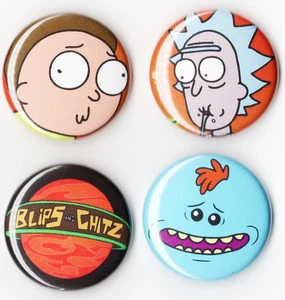Rick & Morty - 1" inch Button Set x4 Lock Pin - Picture 1 of 2