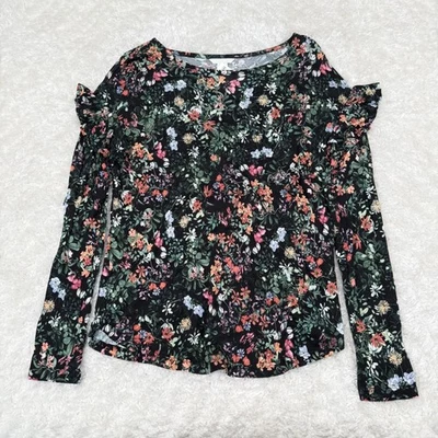 H&M NWT Women's M Floral Print Top Ruffle Long Sleeve Blouse Boho Hippie - Image 1 of 4