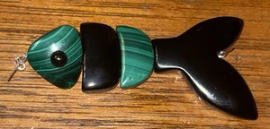 Malachite And Onyx Fish Figurine Pendant Beaded Articulated Unique - Picture 1 of 6