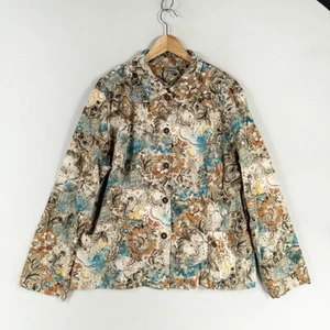 Chaqueta Chico's 3 US XL Multicolor Floral Abotonada Bolsillos Elastizada Artística - Imagen 1 de 9