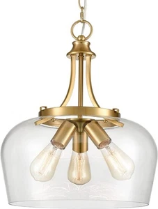 Modern Gold Pendant Light Mid Century 3-Light Clear Glass Pendant Lighting - Picture 1 of 6