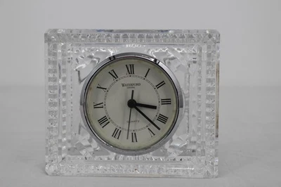 Waterford Crystal Quartz Desk Clock Cut Glass Roman Numerals Mantel Chrome Works - Image 1 of 4