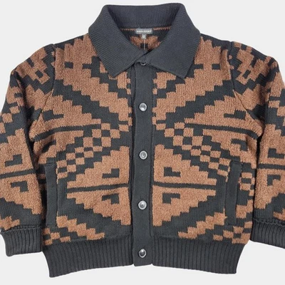 Banana Republic Sweater Mens 2XL Brown Black Coronado Jacquard Cardigan Collared - Image 1 of 4