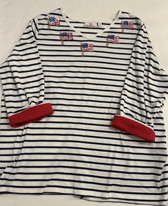 Quacker Factory a righe patriottico scollo a V 3x paillettes bandiere America rosso bianco blu - Foto 1 di 14