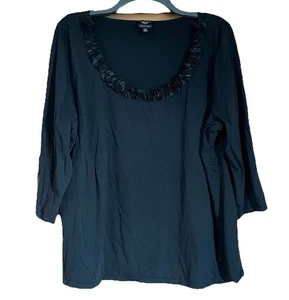 Top Talbots donna nero taglia 2X super morbido cotone Pima collo arricciato 3/4 gotico - Foto 1 di 7