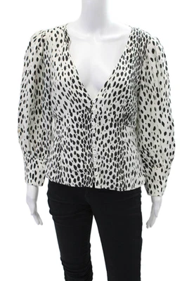 Blusa Top Reformation Mujer Lino Estampado Cuello en V Manga Larga Blanca Talla 12 Foto 1 de 4