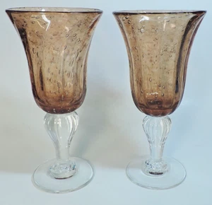 MARCEL SABA BIOT SET OF 2 "GOLDEN AMBER" WINE / WATER GLASSES (MINT) 8.25" - Picture 1 of 4