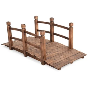 Wooden Garden Bridge Fir Wood Bridge Outdoor Pond Walkway Lawn Déco with Railing - Picture 1 of 8