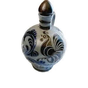 Vintage Handarbeit deutsche Salzglasur Wasserkrug Krug 7,5 Kunstkeramik grau blau - Bild 1 von 9