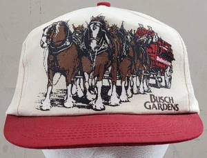 Vintage Busch Gardens Budweiser Clydesdale Pferde Einheitsgröße Druckknopflasche verstellbare Mütze - Bild 1 von 8
