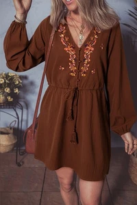 Liliana Floral Embroidered Tassel Tie Mini Dress - Picture 1 of 3