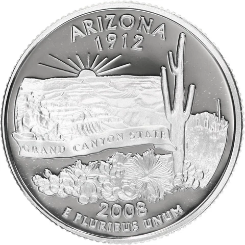 2008 S State Quarter Arizona Gem Proof Deep Cameo 90% Silver US Coin Cover