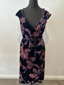 Never Fully Dressed Women's Midi Dress UK Small S Multi Velvet Floral Wrap Dress - Picture 1 of 9