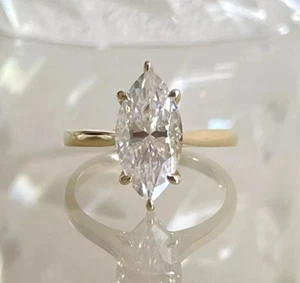 5.00Ct Marquise Cut Moissanite Wedding Engagement Ring 14k Yellow Gold Plated - Picture 1 of 11