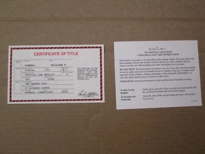 Danbury Mint Paperwork 1971 Pontiac GTO Coupe - Image 1 of 3