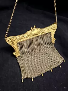 BOLSO DE MALLA ART NOUVEAU MARCA DORADA RARO GRANDE ALETA PLATA ALEMANA COLECCIONABLE - Imagen 1 de 18