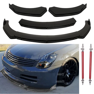 Bumper Lips Spoiler Splitter Body Kit + Strut Rods Glossy For Infiniti G35 G37 - Изображение 1 из 4