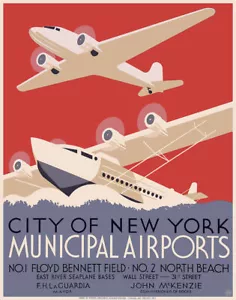 Stampa poster arte poster città di New York aeroporti viaggi WPA depressione anni '30 18 x 24 - Foto 1 di 1