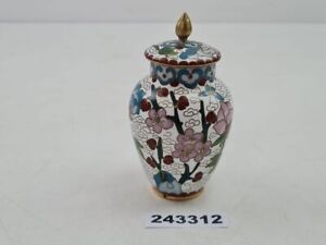 cloisonne Mini-Vase Deckel Emaille Messing Vintage 10cm Blumen Deko   #243312