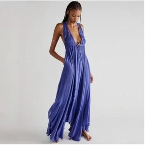 New Free People Endless Summer Showstopper Midi Maxi Dress Halter Blue Violet L - Picture 1 of 8