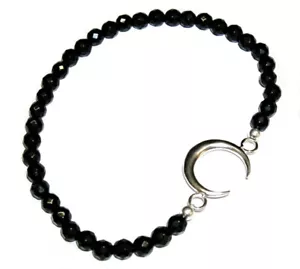 PULSERA LUNA INVERTIDA PLATA de LEY 925 y ÓNIX Natural facetado 4 mm Ajustable - Imagen 1 de 4