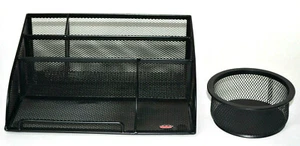 Wire Mesh Desk Organizer Lot Paper Clip Holder Cup Card Stationery Office Black - Picture 1 of 4