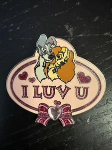 Disney Cast I LUV U Valentine's Heart Nametag Pin - Lady and the Tramp Pin 94908 - Picture 1 of 2