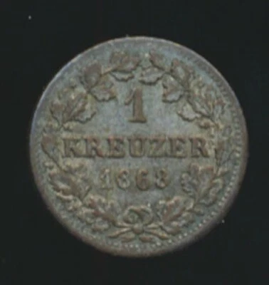 German States - Bavaria 1868 KREUZER .0045 ounces of SILVER! - Image 1 of 2