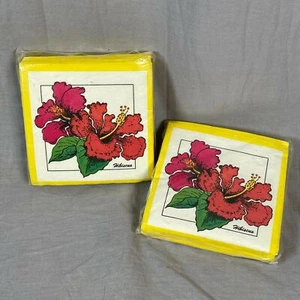 VTG Lot of 2 Hawaiian Hibiscus 50 Pack Small Beverage Napkins New Made USA - Picture 1 of 4