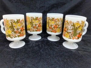 RARE 4 Vintage Corning Pyrex Indian Summer Milk Glass Pedestal Mugs Federal READ - Picture 1 of 15