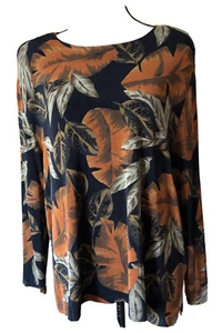 Vintage Linda Lee Slinky Travelers Stretch Blätter Print Langarm Top XL - Bild 1 von 8