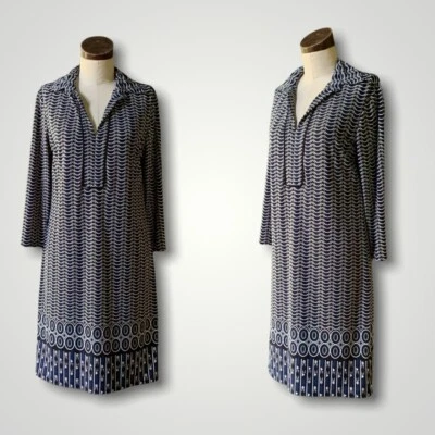 MAX STUDIO Long Sleeve Geometric Blue Dress Collar Tunic MEDIUM - Image 1 of 4