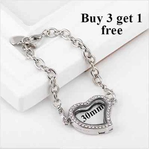 Pulsera Medallón Memoria Viviente Corazón Cristal Plata Para Dijes Flotantes - Imagen 1 de 1