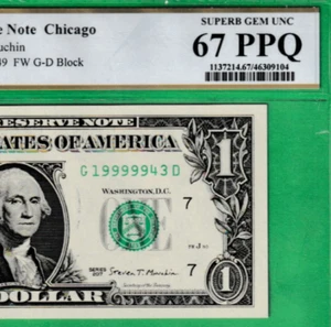 $1 BIRTH YEARS Serial # 19999943 Federal Reserve Note PCGS 67 PPQ - Picture 1 of 3