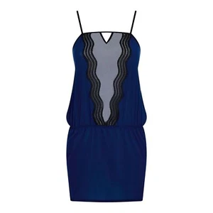 Huit En Cavale Peacock Blue & Black Ladies Slip Chemise Nightwear Lingerie sheer - Picture 1 of 1