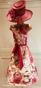 Phase Eight UK 12 Pink Mix Floral Fit And Flare Midi Cotton Blend Summer Dress - Picture 1 of 11