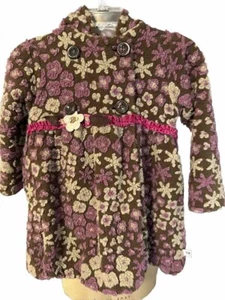 Corky & Co Coat Girls Hooded Floral Nubby Fleece Wool Blend Jacket Coat - Picture 1 of 7