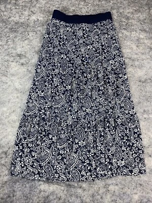 Lujosa Maxi Falda Para Mujer Talla Mediana Azul Marino/Blanco Floral Tropical Fluido Cachemira Foto 1 de 4