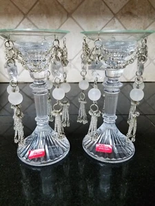 Towle Crystal Candlesticks With Decorative Wax Catchers New Never Used - Picture 1 of 11